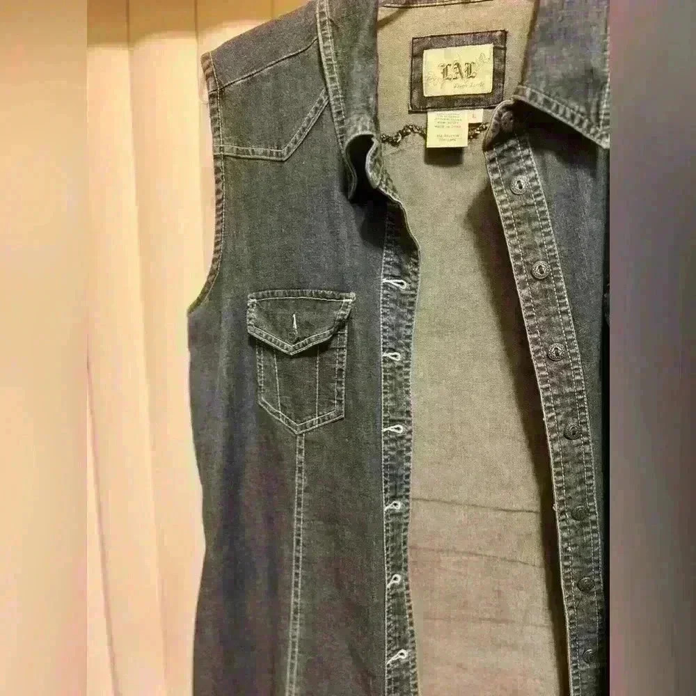 LAL Women's Denim Dress Long Shirt Size Large Sleeveless Cotton.Great condition - Picture 4 of 7